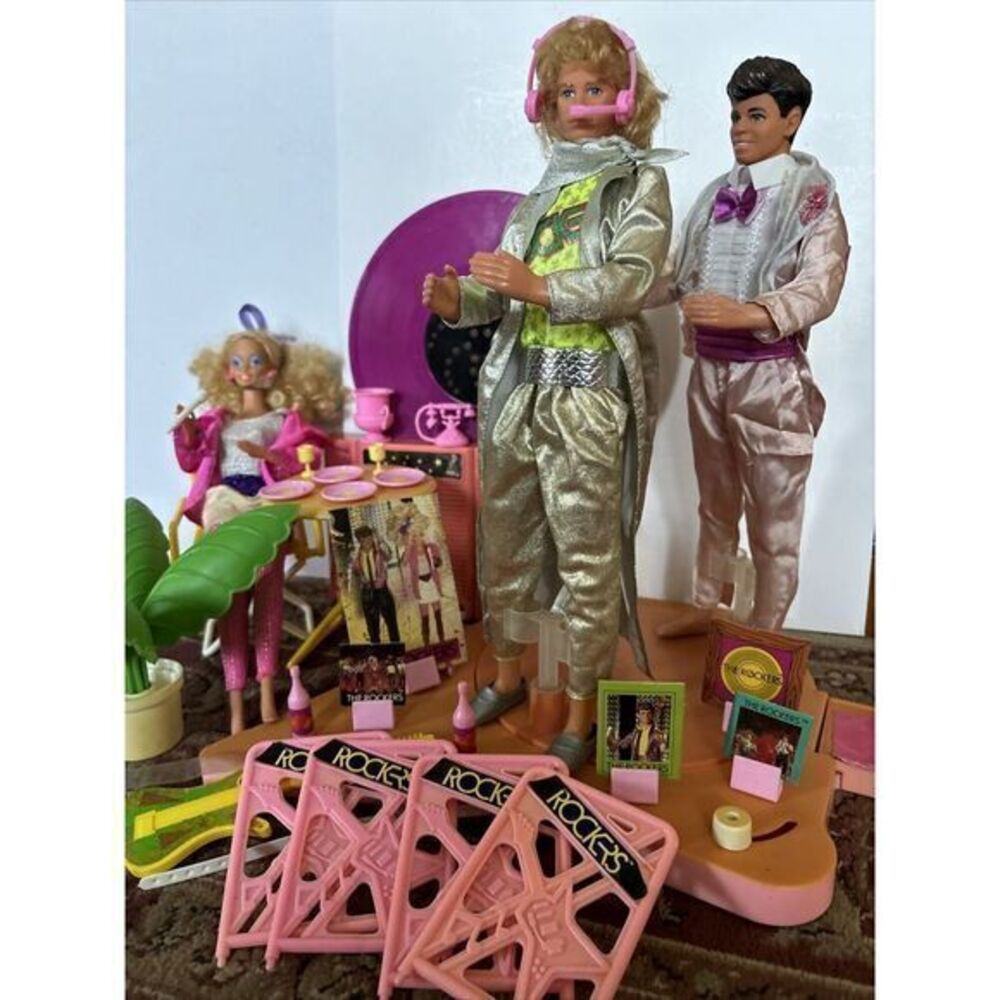 Vintage 1986 Barbie and the Rockers Doll Lot Stage Dee Dee Derek Ken Accessories
